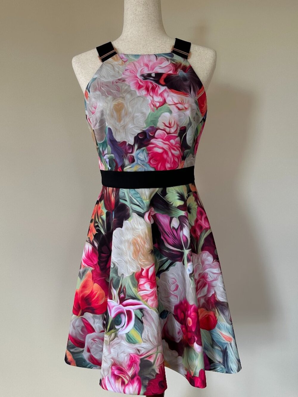 Ted Baker White Floral Fit-and-Flare Dress Size 3 (US 8)